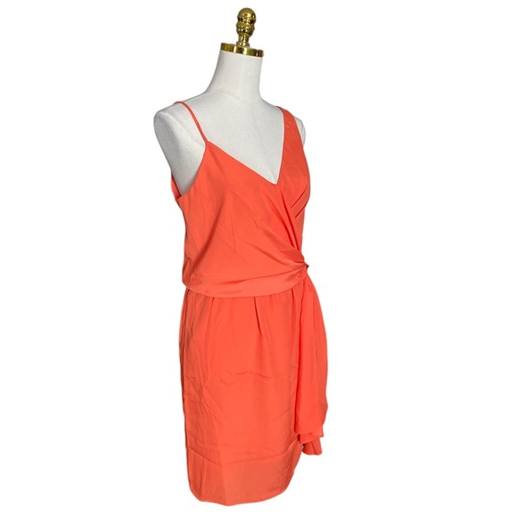 BOSTON PROPER  Coral Tie Front Sleeveless V-Neck Cocktail Party Mini Dress Sz 4 - Picture 2 of 9